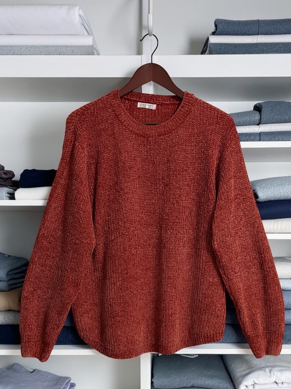 Chenault Rust Chenille Crewneck Sweater for Women XXL